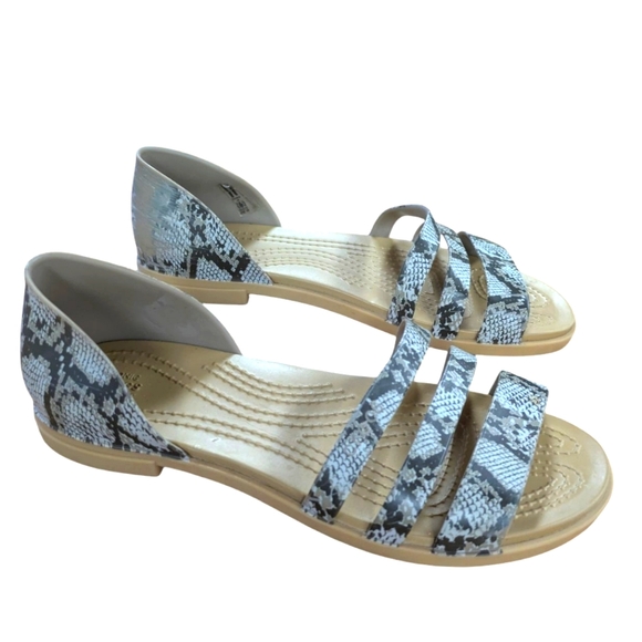 Crocs Tulum Open Flat Snake Print Sandal Size 5 - Picture 1 of 9